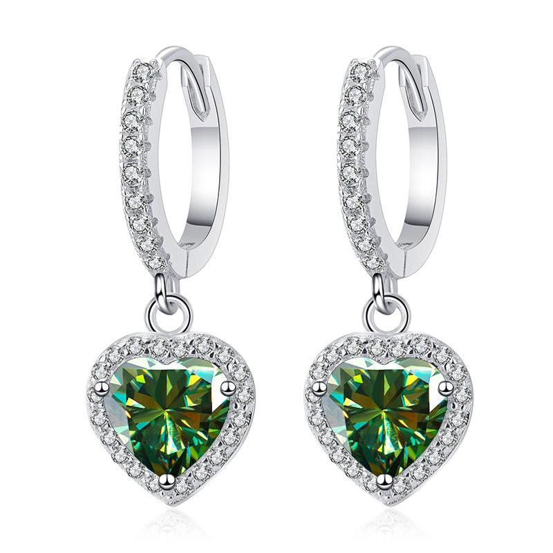 

Bague Ringen 1 карат сердце муассанит серьги для женщин свадебные серьги S925 стерлингового серебра с платиновым покрытием ювелирные изделия подарки 2 x 1ct moissanite зелёный