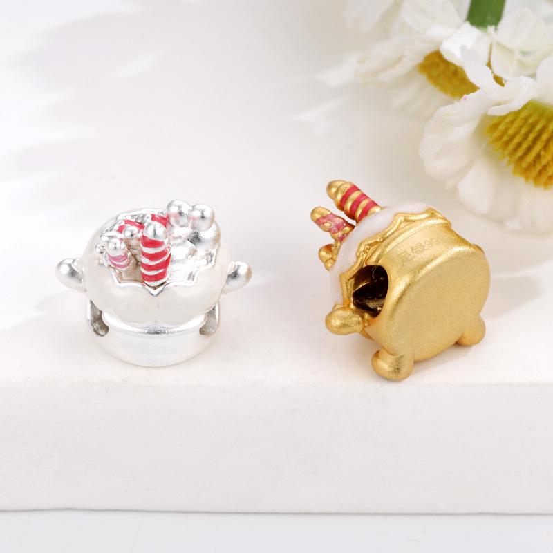 Sterling Silver 999 Strawberry Garden Cake Beads for DIY Jewelry