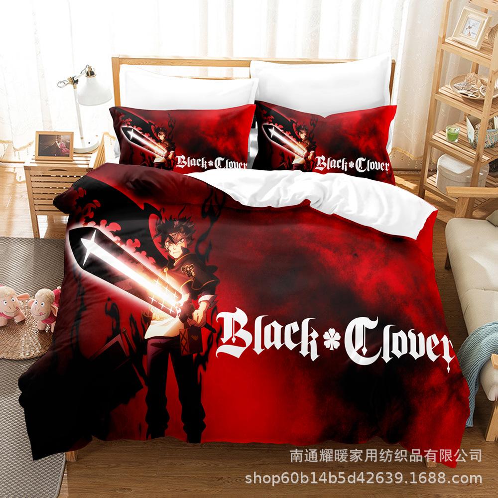 

Комплект постельного белья из четырех предметов с 3D цифровой печатью Комплект из трех предметов Постельная простыня Одеяло Подушка Черный клевер 135X200 two-piece set