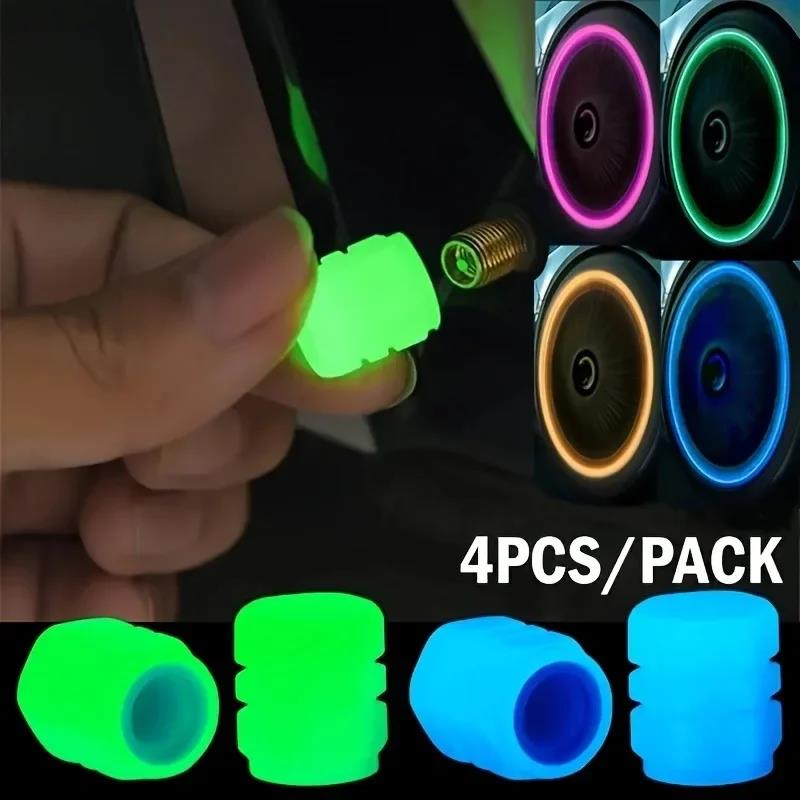 4pcs Luminous Valve Caps Fluorescent Night Glowing Car Motorcycle Bicycle Bike Wheel Tyre Hub Luminous Valve Stem Caps Decors Stem Caps1