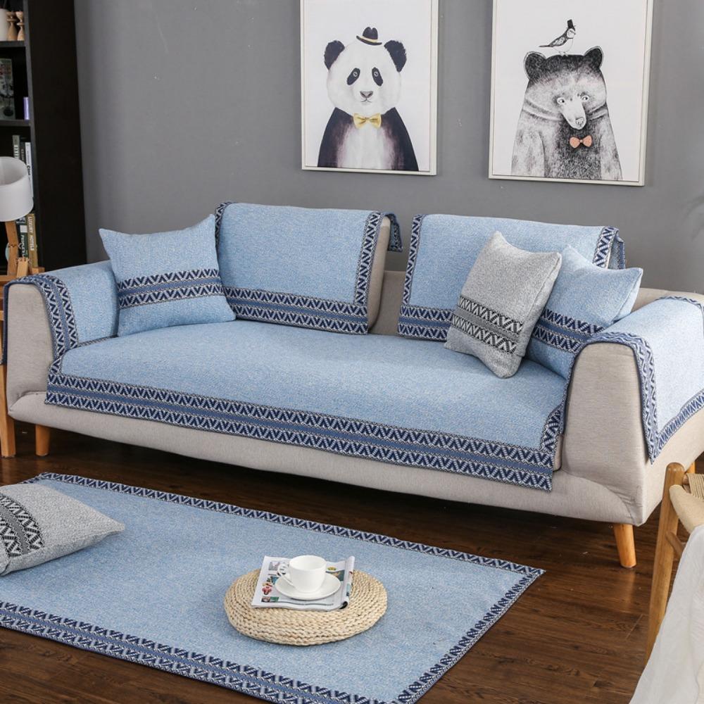 Minimalist Sofa Cover Cotton Linen Fabric All Season Sofa Mat Handmade Sofa Protector