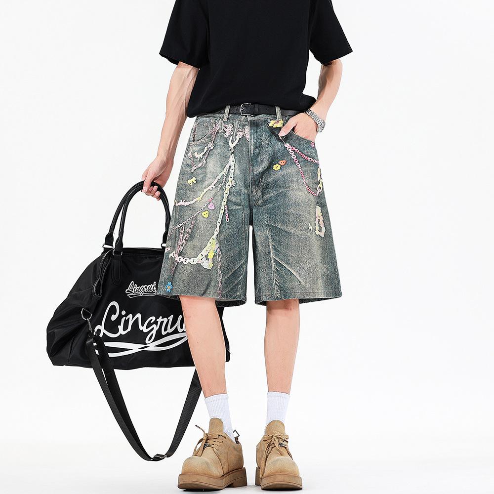 Neueste Sommer locker sitzende Denim-Mittelhosen Herren Fried Salt Street 5-Punkt-Hosen
