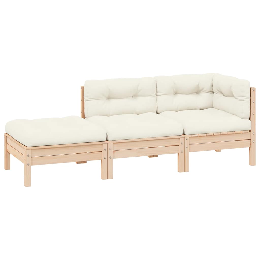 vidaXL 3-tlg. Garten-Lounge-Set mit Kissen in Creme Massivholz Kiefer