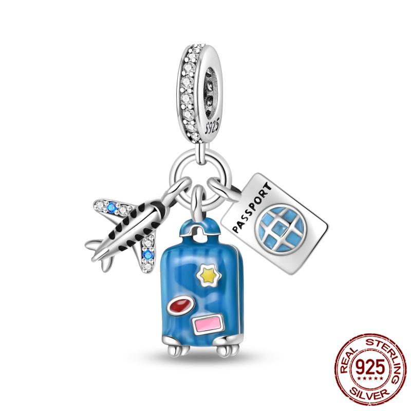 Luggage Airplane Passport Three-Piece Setcopper Charms Fitoriginal Bracelet Jewelry Making For Women Gift