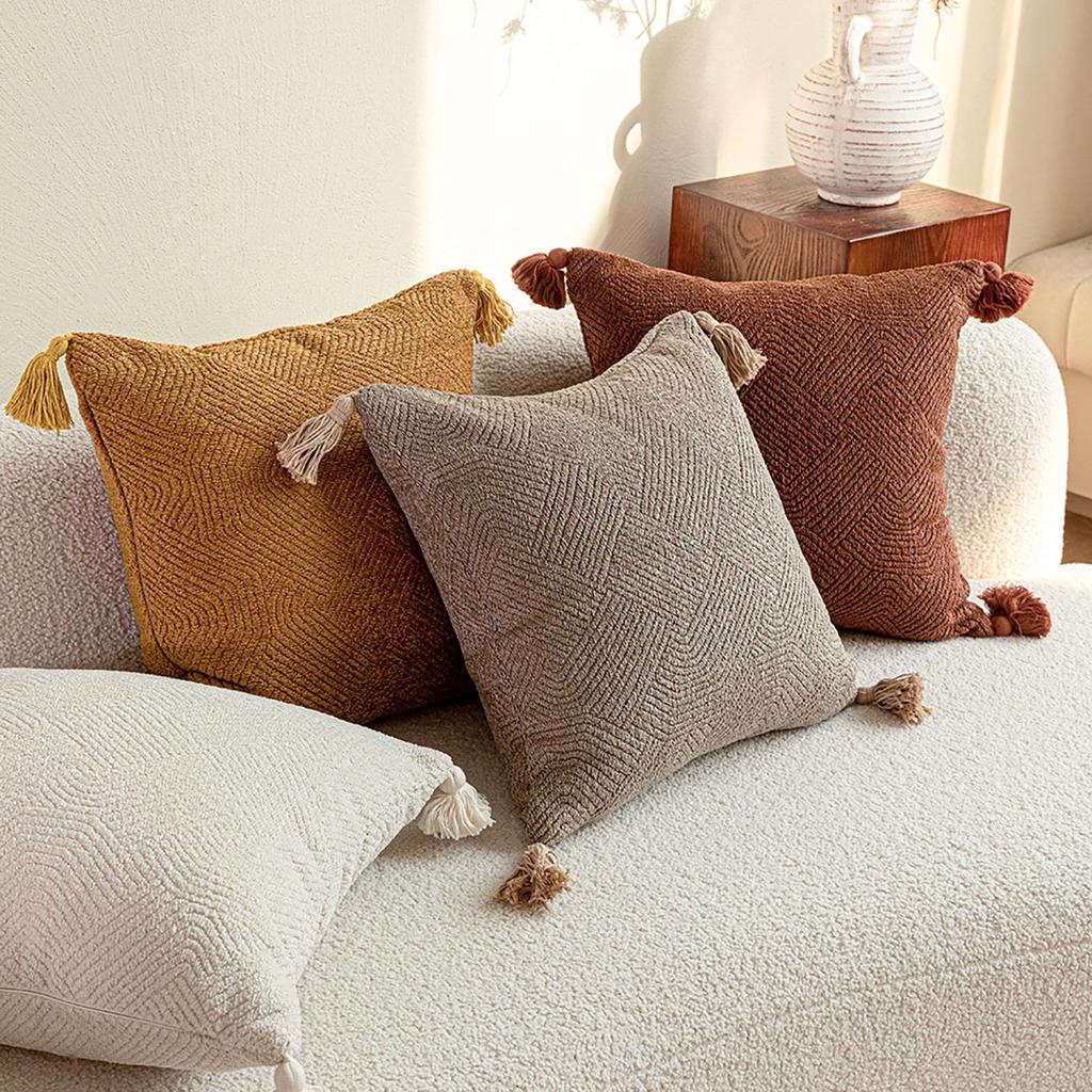 Maillard Vintage-Style Double-Sided Throw Pillow - Brown Beige Textured Cushion for Living Room Sofa Decor