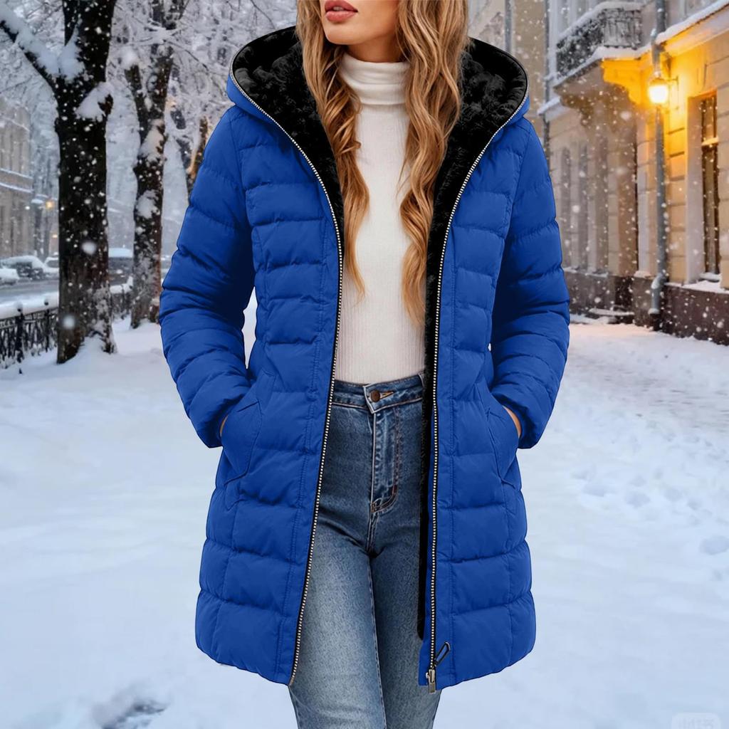 Women's Casual -Color Cotton Hooded Jacket