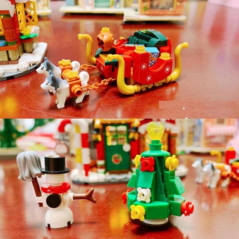 Mini Byggkloss Julhus Set DIY Stadsgata Vy Hus Släde Monterade Prydnader Barn Pedagogisk Leksak Gåva Utan Låda