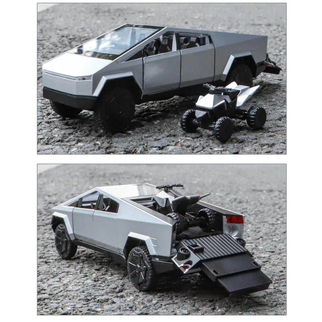 1/32 Tesla Cybertruck Toys Off Road Vehicle Die Cast Model Car Sound & Light Beach Motorcycle Hobby Collectible Birthday Gift for Boy