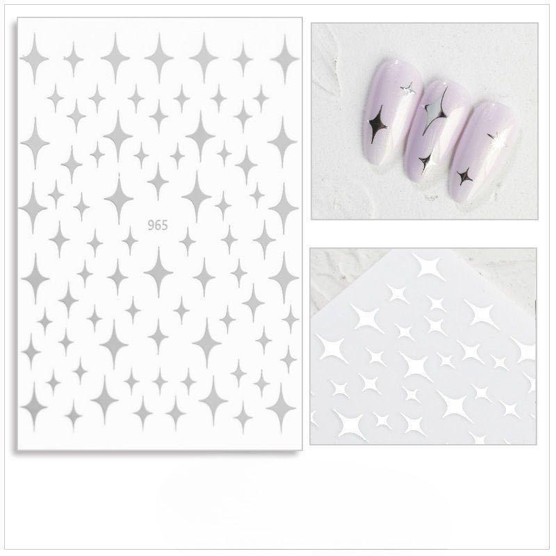 Sternenlicht Nagelsticker, Selbstklebende Sticker mit vierzackigen Sternen, Laser Gold und Silber Schwarz und Weiß Nagelsticker, Nagelsticker