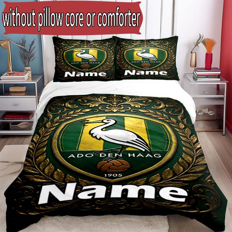 3pcs Duvet Cover Set (1*Duvet Cover + 2*Pillowcase, Without Core), Custom Name ADO Den Haag Pattern Bedding Set, Home Bedroom Decor Gift