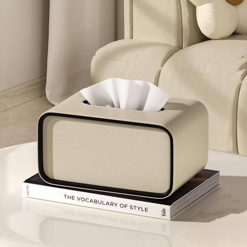 High-End Leather Paper Box Light Luxury Tissue Box Bathroom Living Room Bedroom Desktop Creative Oval Napkin Storage Box