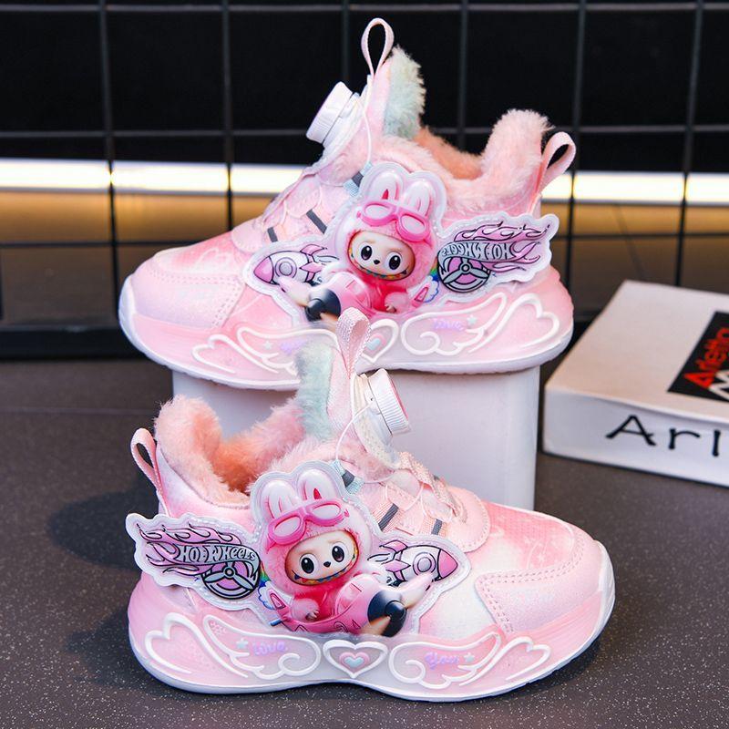 Girls' Fashionable Sports Shoes, Autumn and Winter Children's Fleece Warm Shoes, Lightweight Soft-soled Princess Shoes