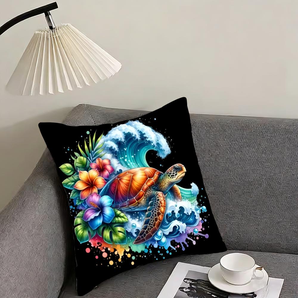 Hawaiian turtle Cushion Cover Pillowcase Ultra Soft Skin Friendly Fabric Cloud Like Comfort Concealed Zipper