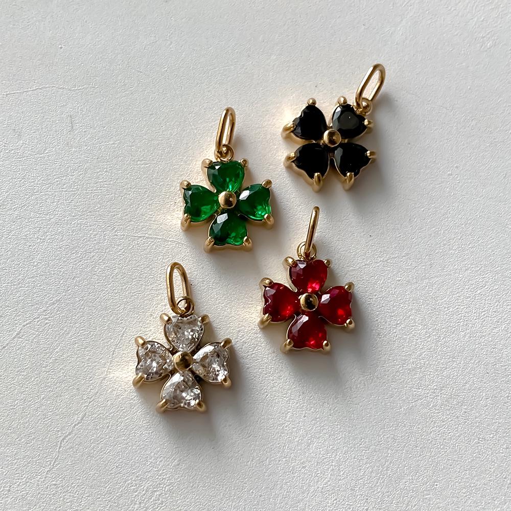 eManco 14K Gold Plated Stainless Steel Clover Pendant with Colorful Zircon for DIY Earring or Necklace