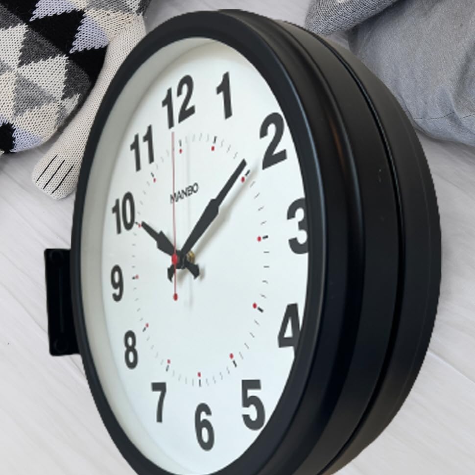 Wanduhr manbo Wanduhr Durchmesser 30CM doppelseitige Wanduhr schwarze Welle Doppelseitig doppelseitig - nicht funkgesteuert (schwarz)
