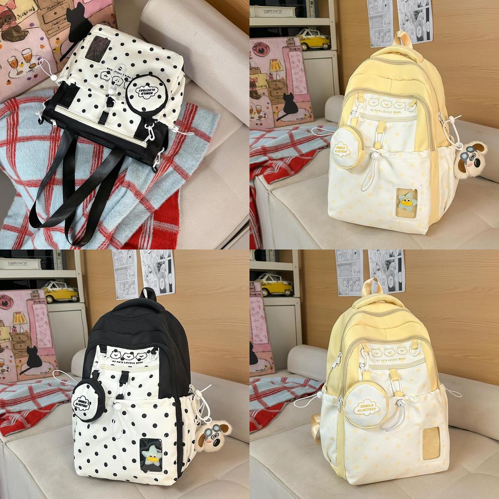 Lightweight Girl Backpack With Nylon And Spotted Pattern For Classroom And Commuting