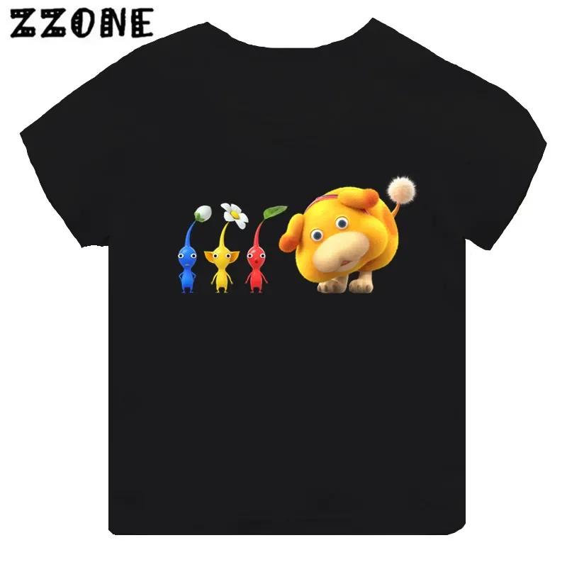 Hot Sale Video Game Pikmin 4 Print Cartoon Kids T-shirt Girls Clothes Baby Boys Black Short Sleeve T Shirt Children Tops,TH5868