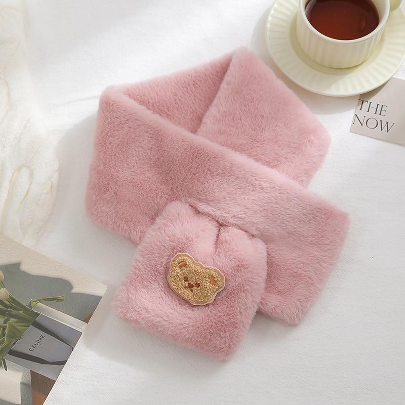 Women's Autumn Winter Cute Bear Plush Faux Mink Fur Scarf - Thick, Warm, Versatile Neck Warmer
