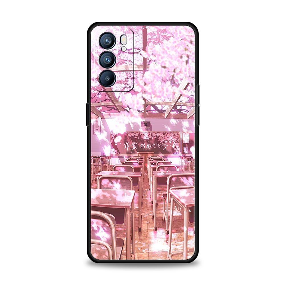 Cherry Japanese Traint Moun Fuji For Oppo Reno7 Reno6 Pro Plus A54 5G Case Find X6 X5 A53 A52 A9 A15 A95 A17 A16 A76 A74 Cover