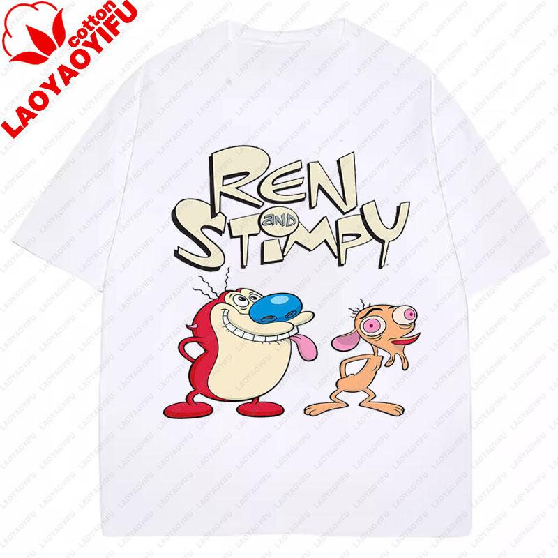La T-shirt Ren & Stimpy Anni '90 Retrò Nickelodeon Commedia Vintage Cotone Grafica Manica Corta Magliette Divertente Cartone Animato Tema Y2k Top