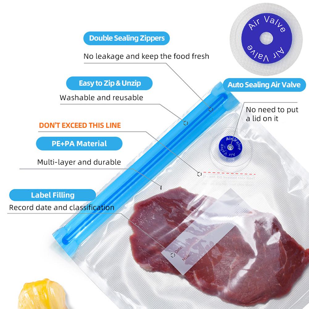 30PCS Vacuum Food Storage Bag Reusable Vacuum Sealer Bags 3 Sizes with 1 Hand Pump 4 Cooking Clips 4 Sealing Clips   Bags for Vegetable Fuit M