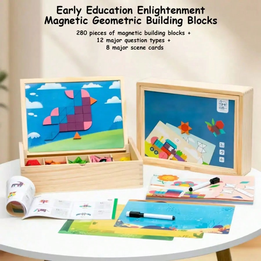 Creative Wooden Magnetic Tangram Puzzle Toys, Geometric DIY Block Puzzles With Smooth Durable Edges