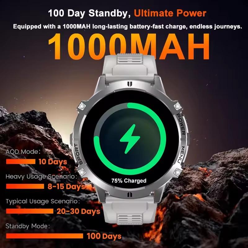 Outdoor Sports Smartwatch 1000mAh Battery 1.73-inch AMOLED Screen Men's Watch Compass 10ATM Waterproof Bluetooth Call Smartwatch