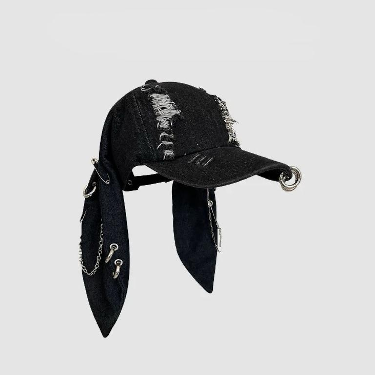 Original Korean Style Rabbit Ear Denim Perforated Baseball Cap for Women Four Seasons Washed Graffiti Hip Hop Duckbill Cap Trend