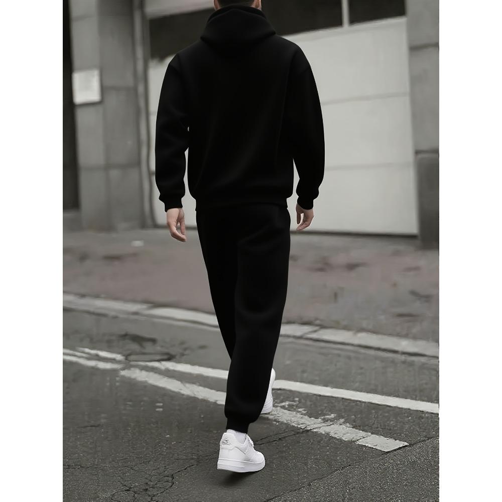 Men's Autumn and Winter Casual Fashion Two-piece Set, Hooded Long Sleeved Sweatshirt and Pants with New York Embossed Print