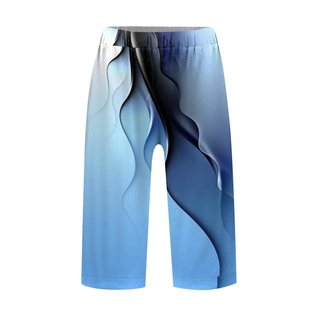 Dámské potištěné kalhoty Módní kapsa Elastický pas Ležérní šortky