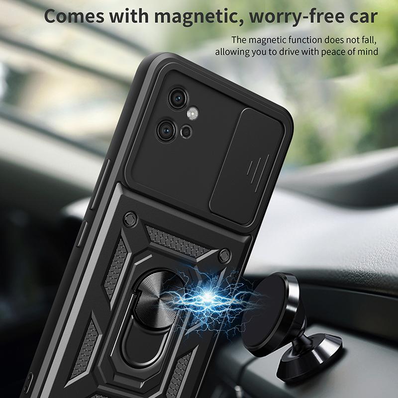 

For Motorola Moto G32 4G Case PC+TPU Kickstand Smart Phone Cover with Slide Lens Lid Black