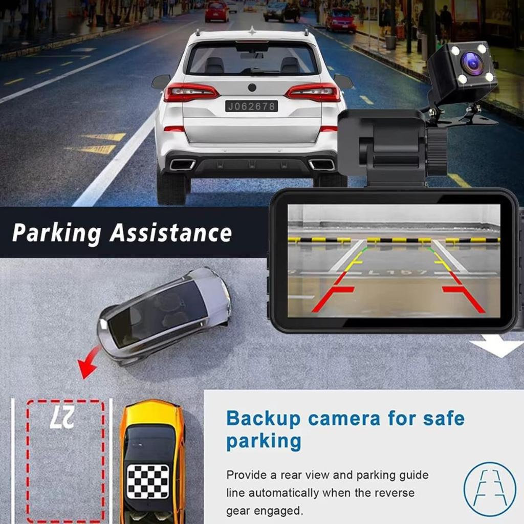 2/3 Channel Dash Cam, FHD 1080P Car Camera, 3 Inch Display, Driving Video Recorder with Loop Recording IR Night Vision Parking Mode