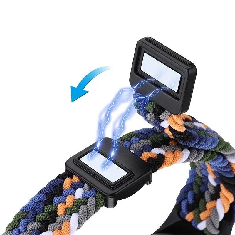 Flettet stropp for Xiaomi Mi Band 8 Elastisk Nylon Solo Loop Justerbart klokkebånd Magnetisk spenne armbånd for Miband 8 NFC
