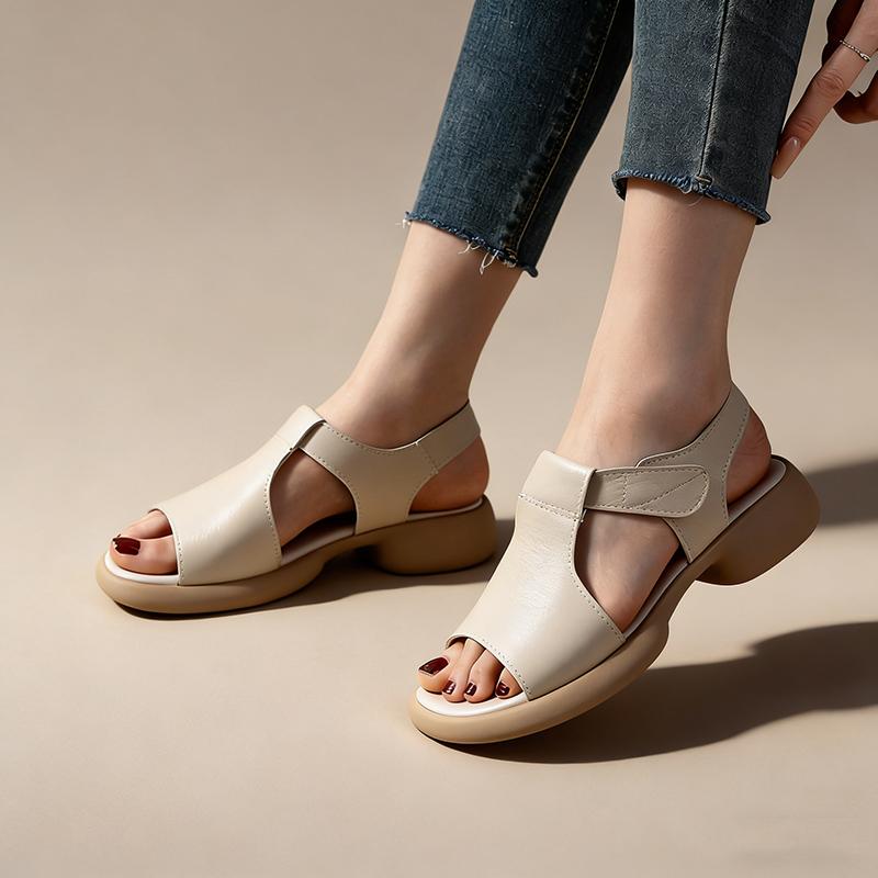 2026 Verano Zapatos de Cuero Genuino Sandalias para Mujer Casual Planas Suave Comodidad Zapatos de Madre Talla Grande 41