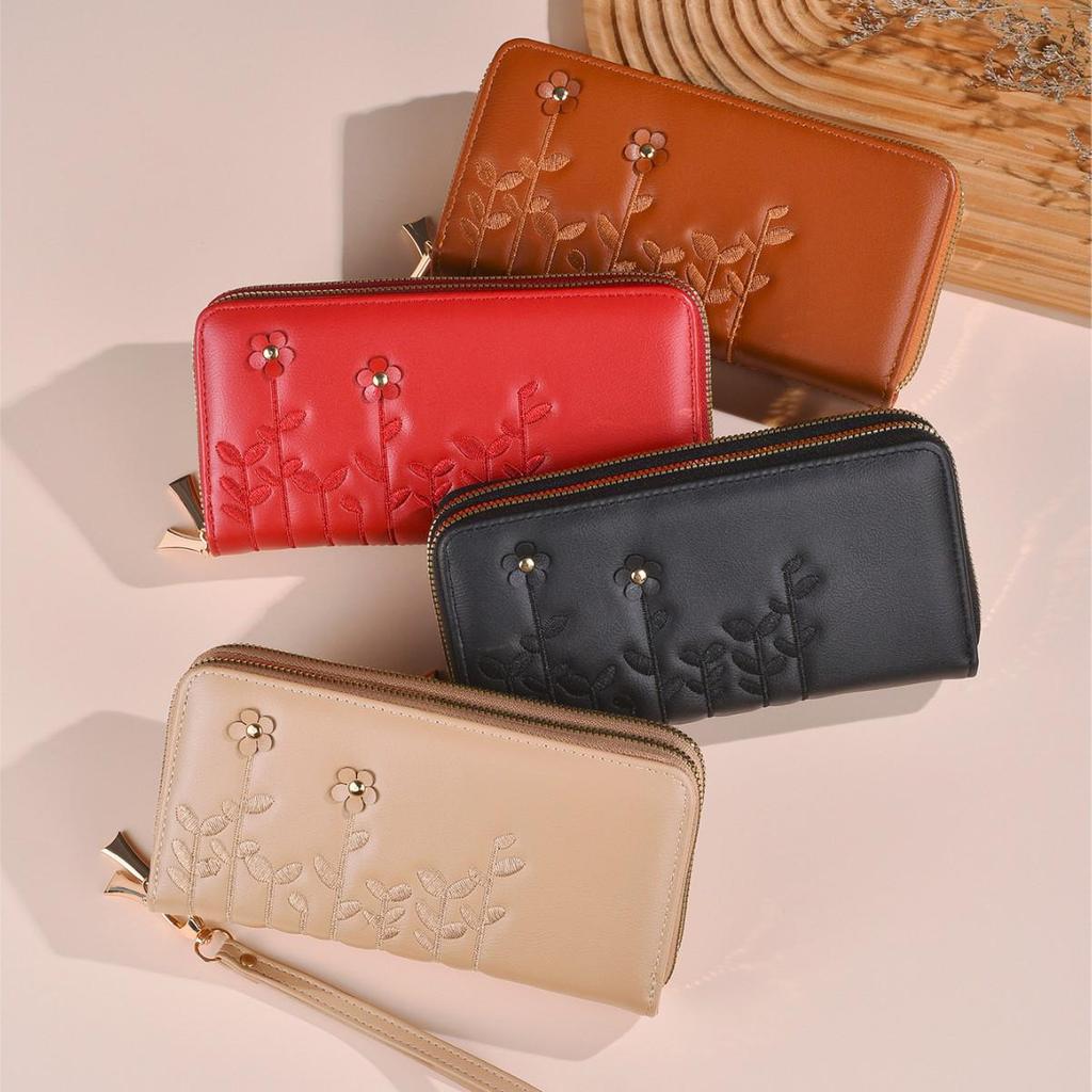 2026 Women's Embroidered Flower Wallet: Long, Large Capacity, Multi-Card Slot, Phone Holder