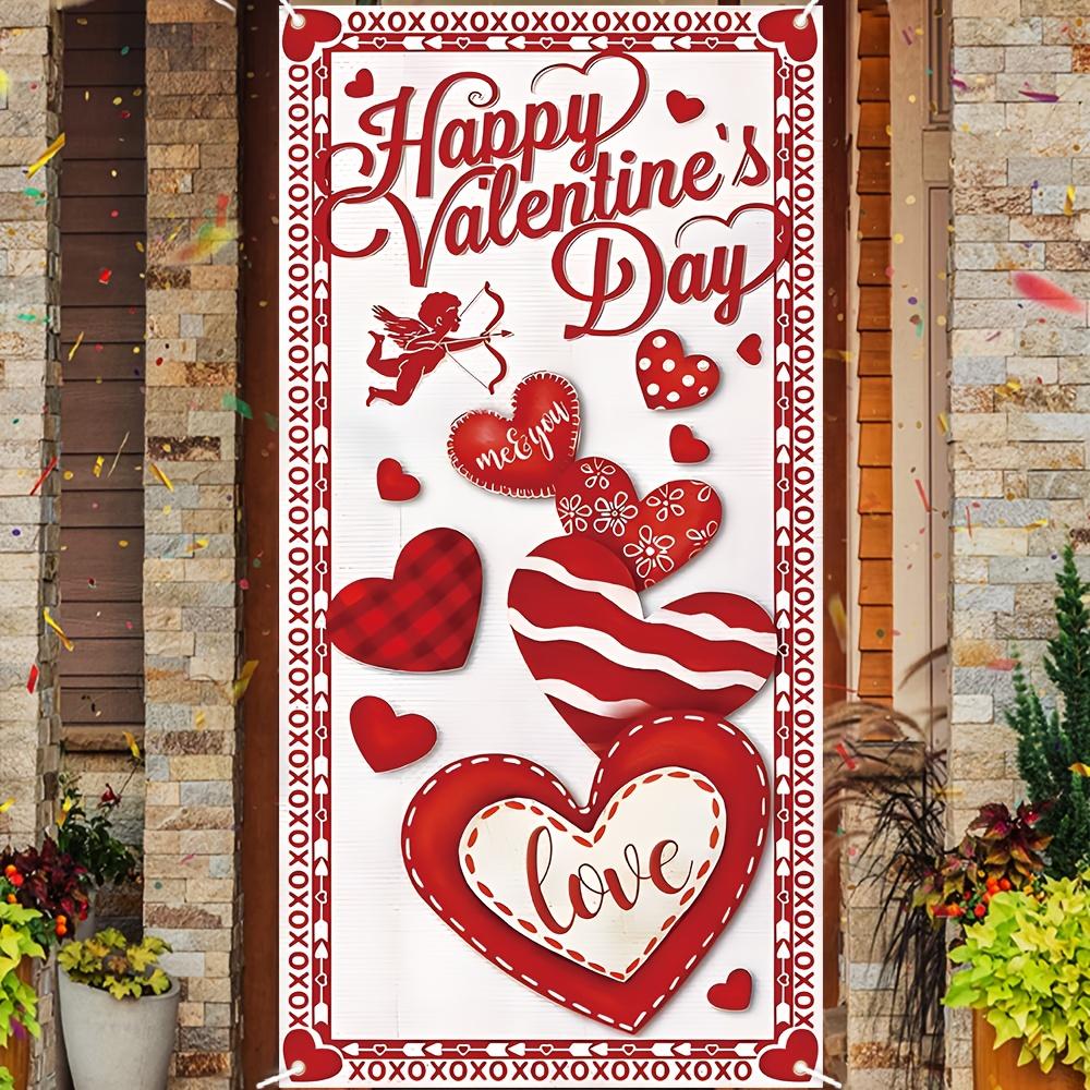 Valentines Day Door Cover Banner Valentine Door Decorations Love Heart Cupid Party Supplies Holiday Hanging Supplies Wall Decor
