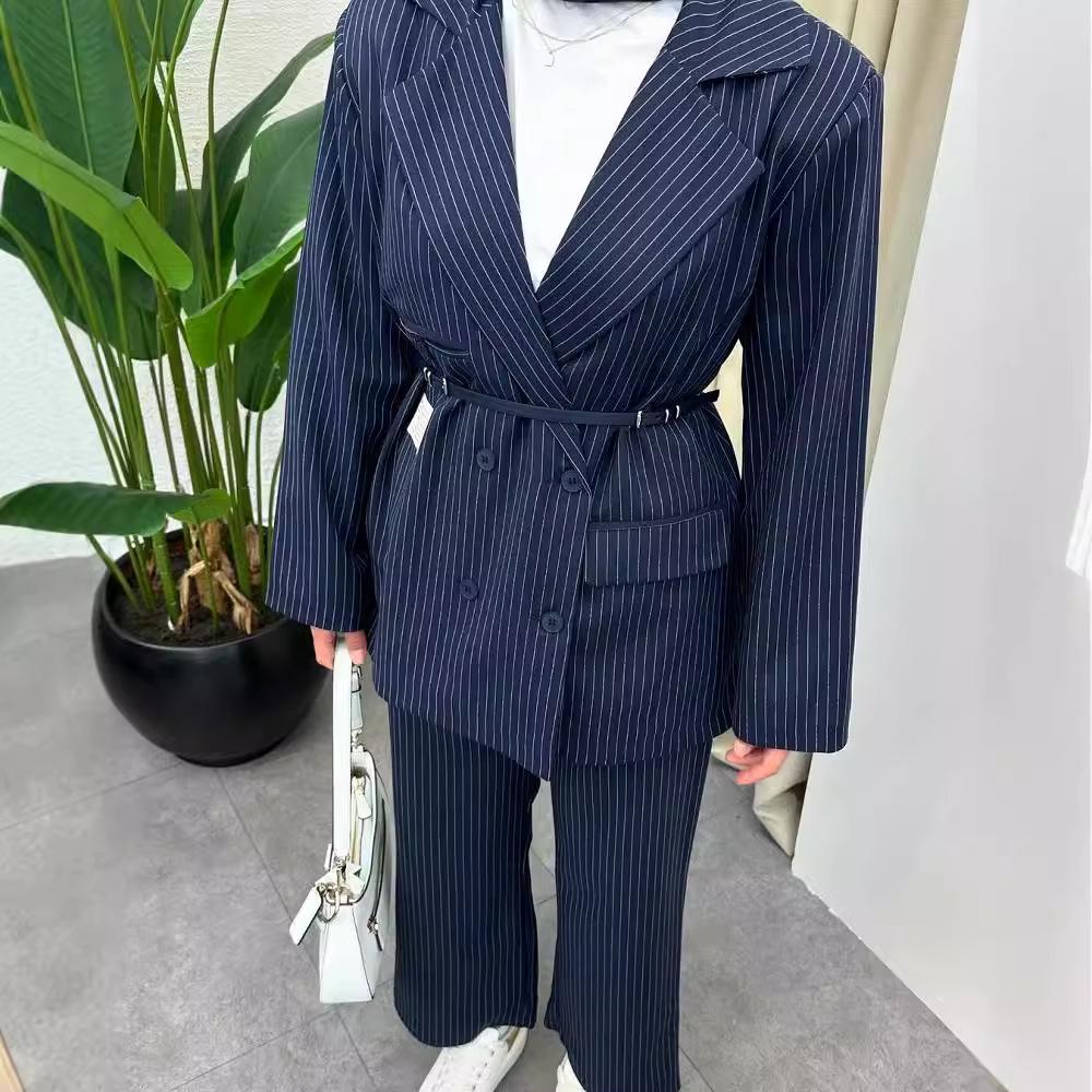 2024 Herbst Europäische & Amerikanische Damenmode Farbblockstreifen Zweiteiliges Set: Schicke Pendler-Lange Hose