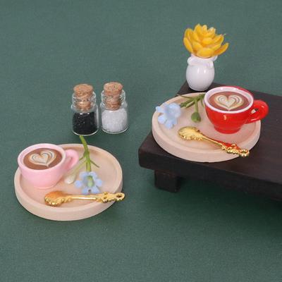 1set Miniature Coffee Cup With Saucer Spoon Dollhouse Simulation Kitchen Tableware Doll Accessories Toy