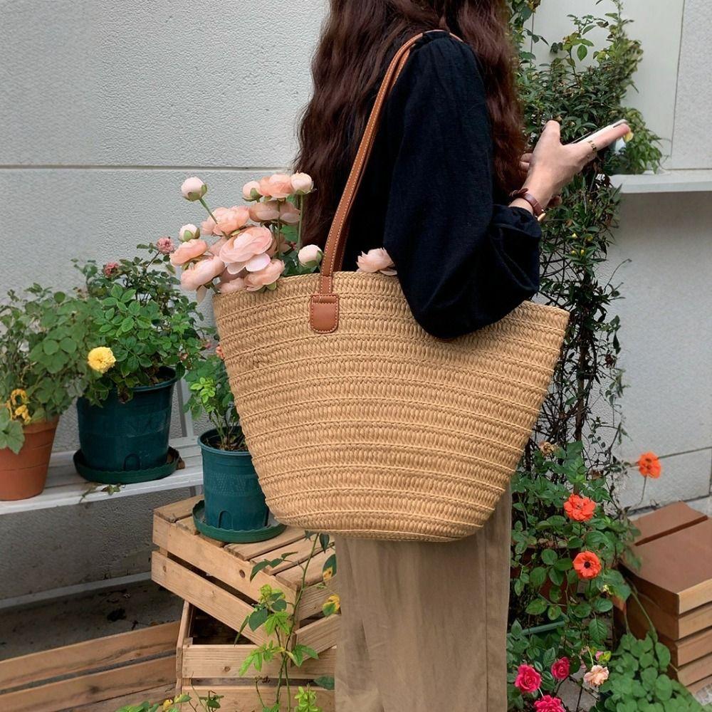Leisure Basket Shoulder Bag Summer Women's Tote Bag New Straw Weave Bag  Ladies/Girls