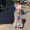 American retro ethnic style oil painting graffiti printing suspender sleeveless dress summer new style long dress women