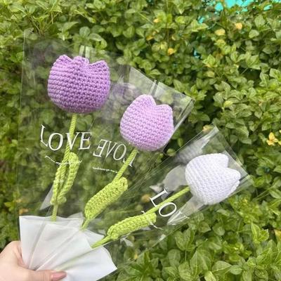 Hand-Knitted Knitting Flower Tulips Cotton Preserved Flower Artificial Crochet Floral Bouquets Handmade Simulation Flower