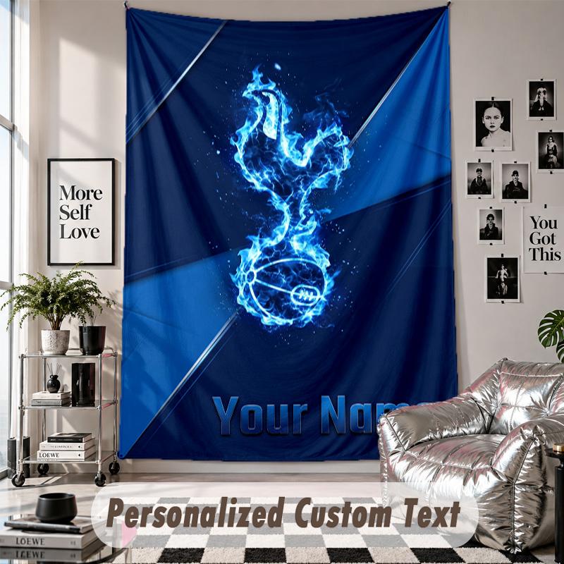 Wall Hanging Tapestry With Custom Name & Text, Tottenham Hotspur FC Decorative Tapestry For Bedroom