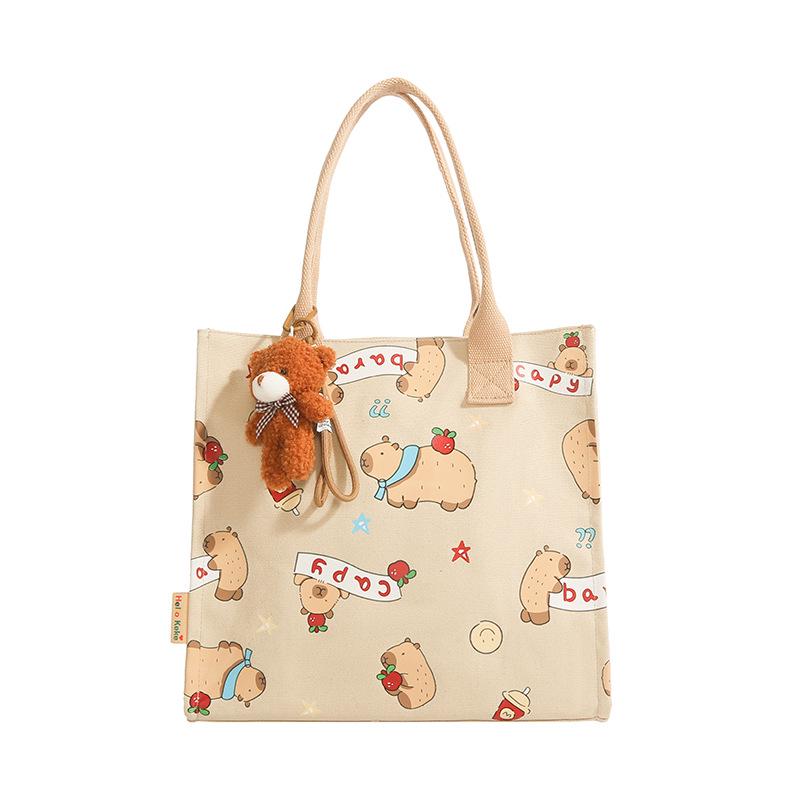 Koreanischer Lazy Style Capybara Canvas Tote & Crossbody Tasche
