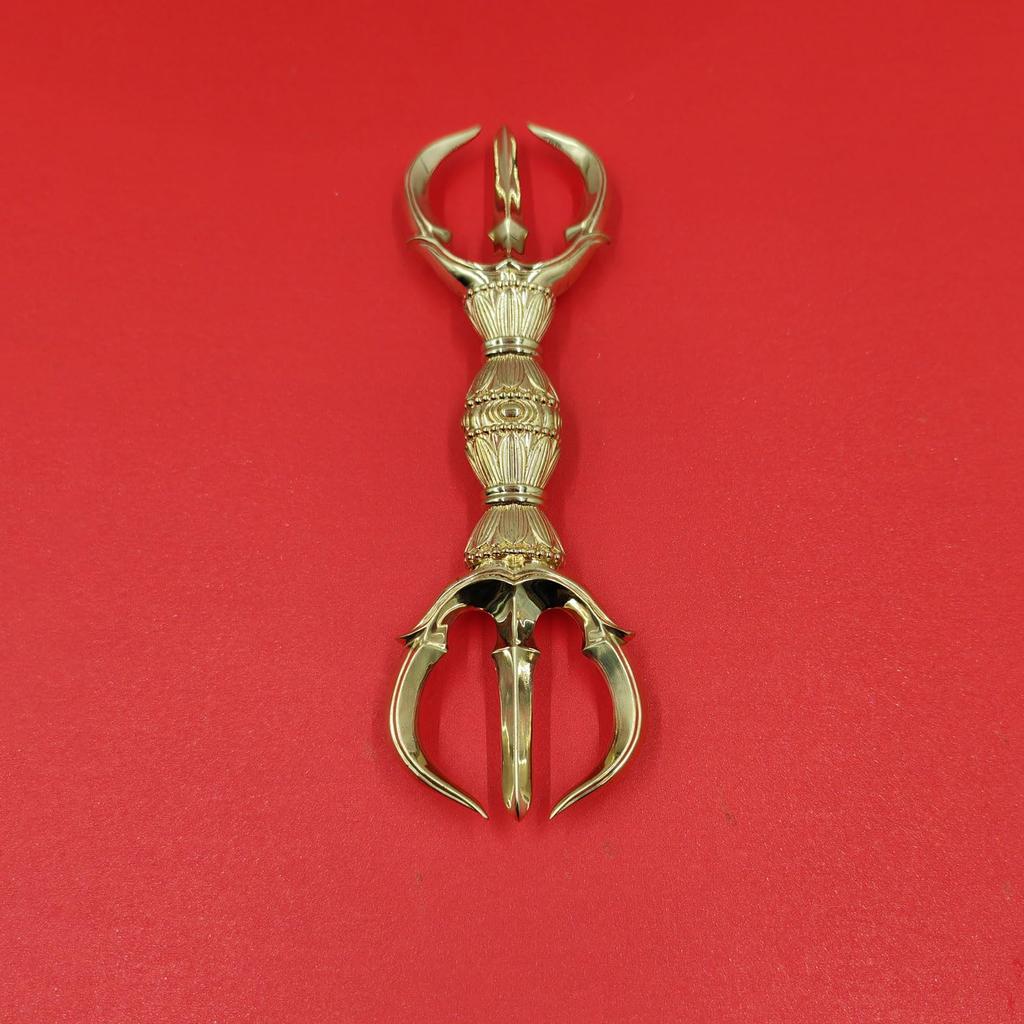 Large trident vajra, 16cm long, used in esoteric Buddhism, Buddhist ritual implement, temple implement, hand implement, vajra, brass