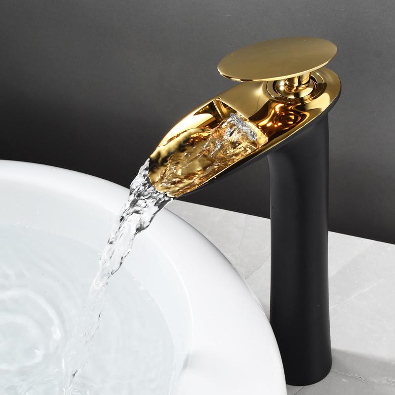 Tuqiu Bathroom Faucet Brass Gold White Bathroom Basin Faucet Cold Hot Waterfall Mixer Sink Tap Deck Mounted Black White Tap