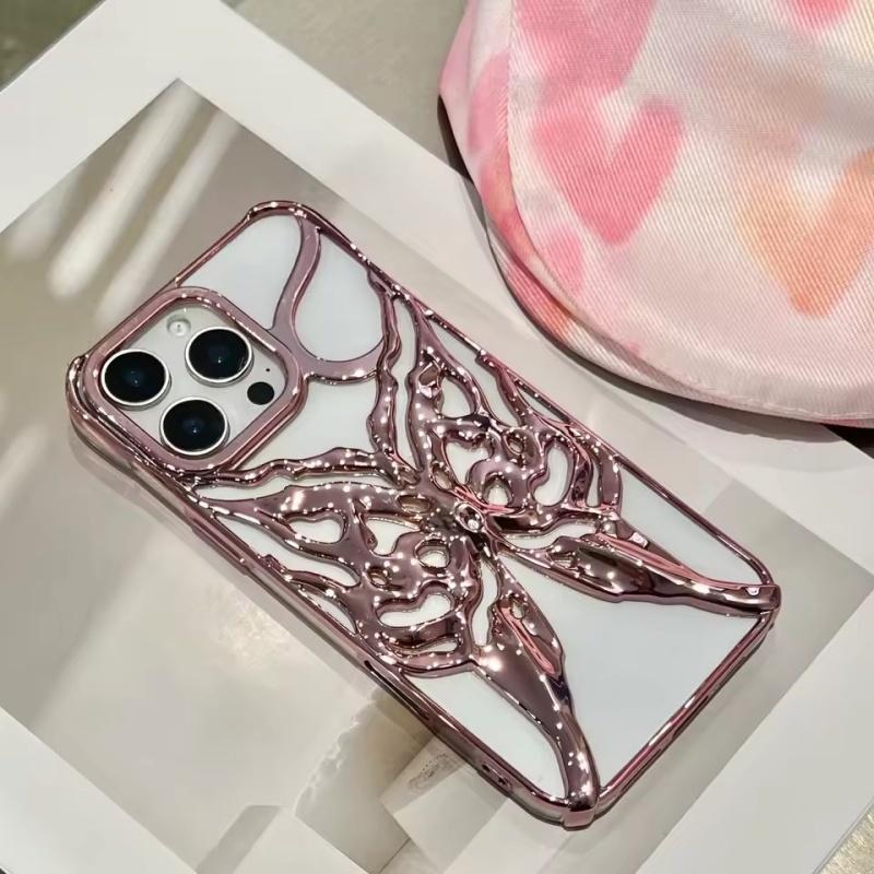 Hollow Out Heat Dissipation Butterfly Phone Case for IPhone 16E 16 Plus 15 14 13 12 11 Pro Max Electroplated Protective Shell
