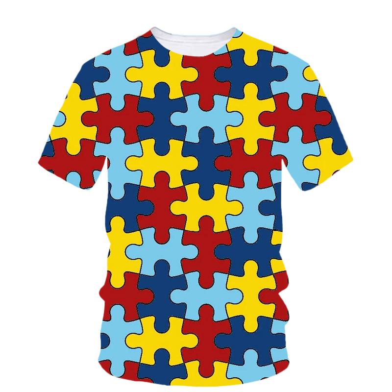 Card Puzzle T-shirt Multicolor Multishape 3D Printing T Shirts Round Neck Short Sleeves For