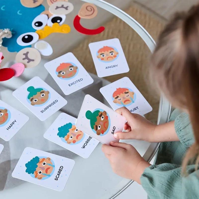 Kinder Montessori Mimikspiel Emotionale Veränderungsspielzeuge mit 9 Karten Vorschullernen Lernspielzeug