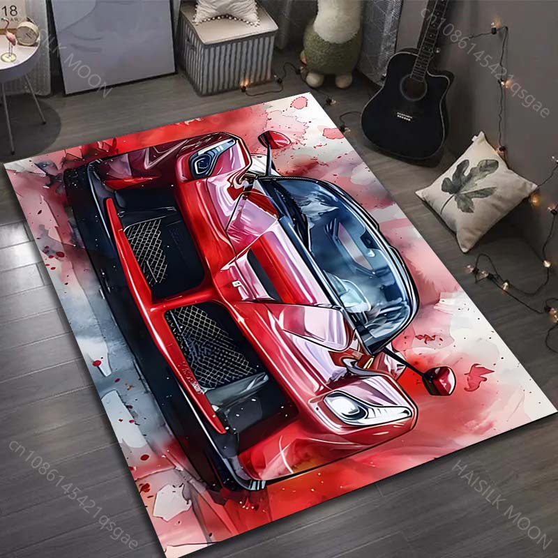 

1PC Red Fantasy Sports Car Print Carpet for Living Room Bedroom Bedside Sofa Table Floor Mat Music Room Area Rug Home Decor 40x60cm (16x24in)
