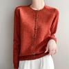 Jaro 2025 Retro Sametový Pletený Kardigan s Kulatým Výstřihem - Prostorově Barvený Volný Střih pro Ženy